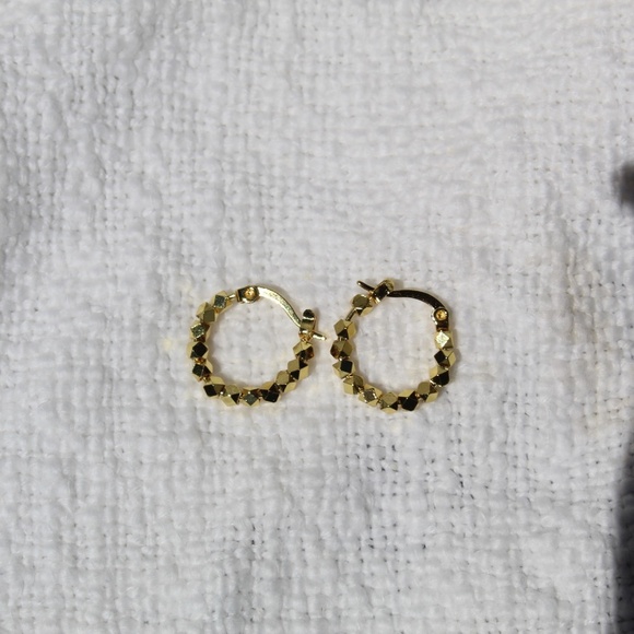 Gold Toned Beaded Hoop Earrings - Picture 6 of 6